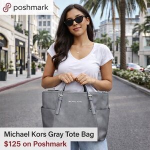 Michael Kors Gray Structured Leather Tote